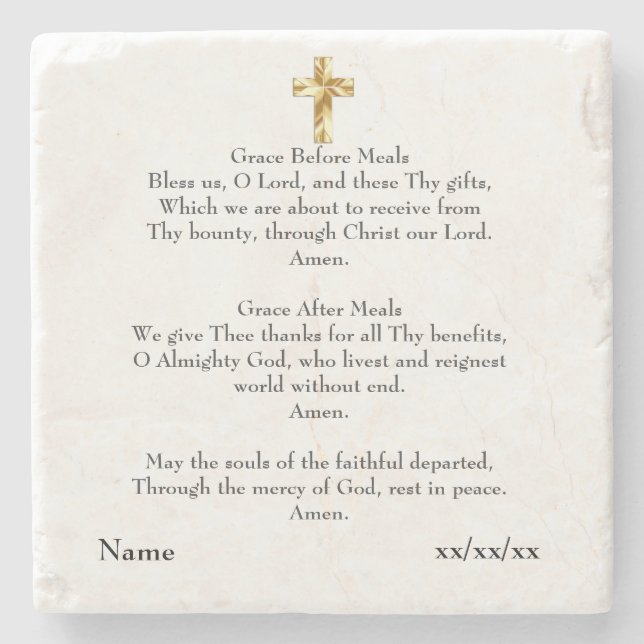 Grace Before After Meal Catholic Gift Personalized Stone Coaster (Front)