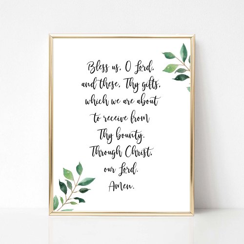 Grace Before Meals Prayer Print Calligraphy