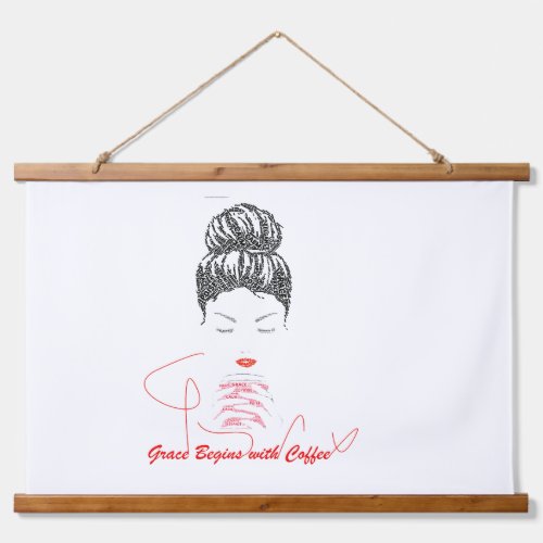 Grace Begins with Coffee Typography T-Shirt Hanging Tapestry