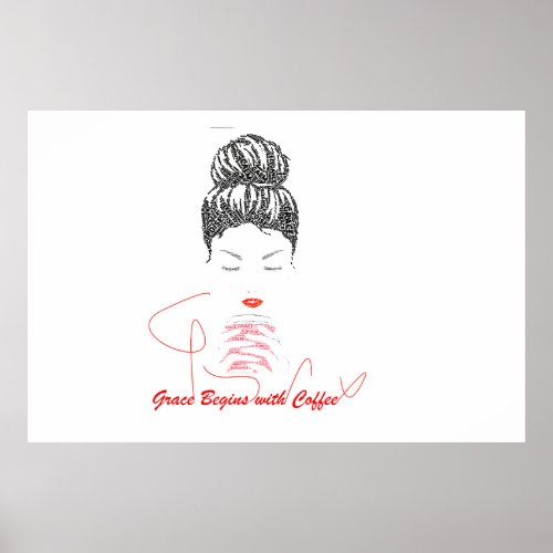 Grace Begins with Coffee Typography T-Shirt Poster