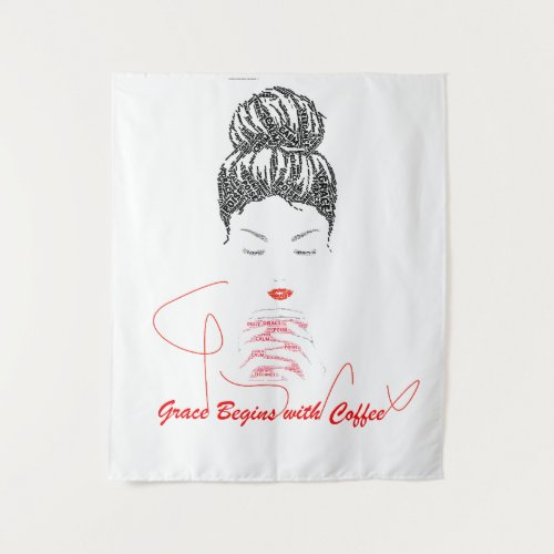 Grace Begins with Coffee Typography T-Shirt Tapestry