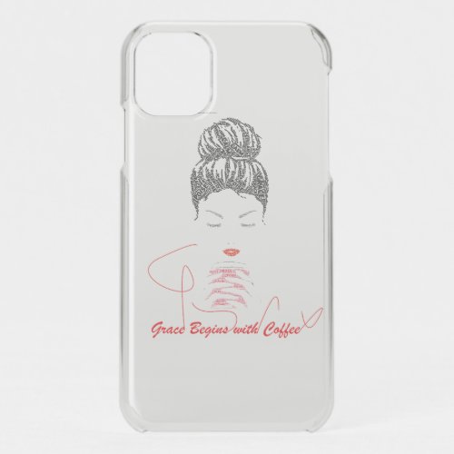 Grace Begins with Coffee Typography T-Shirt iPhone 11 Case