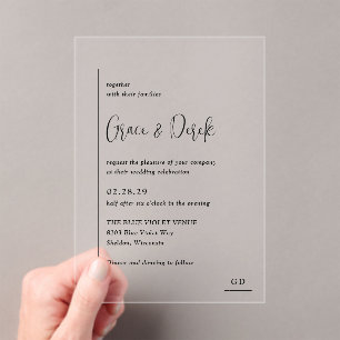 Grace Black and White Modern Wedding Acrylic Invitations