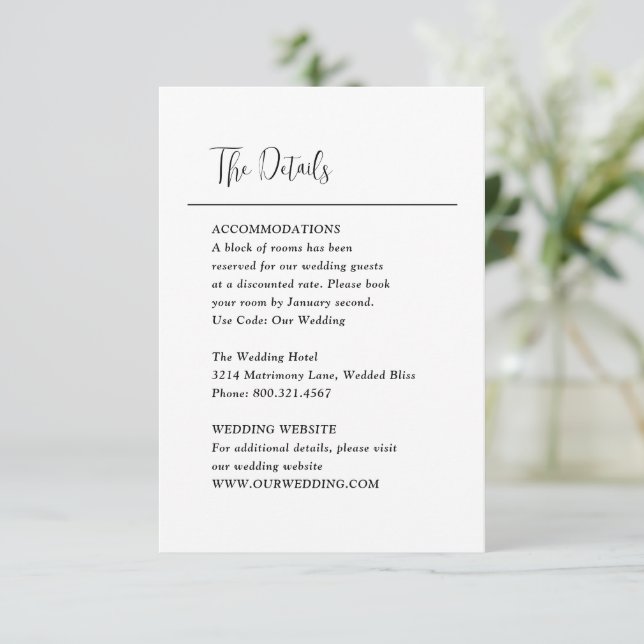 Grace Black and White Modern Wedding Enclosure Card (Standing Front)