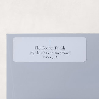 Grace Blue Minimal Cross Family Return Address Label