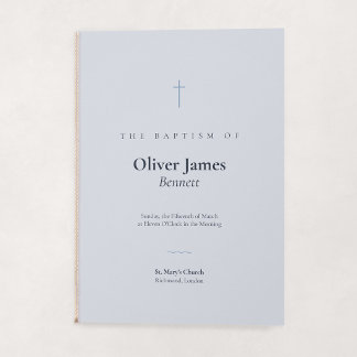 Grace Blue Minimal Cross Folded Baptism Program
