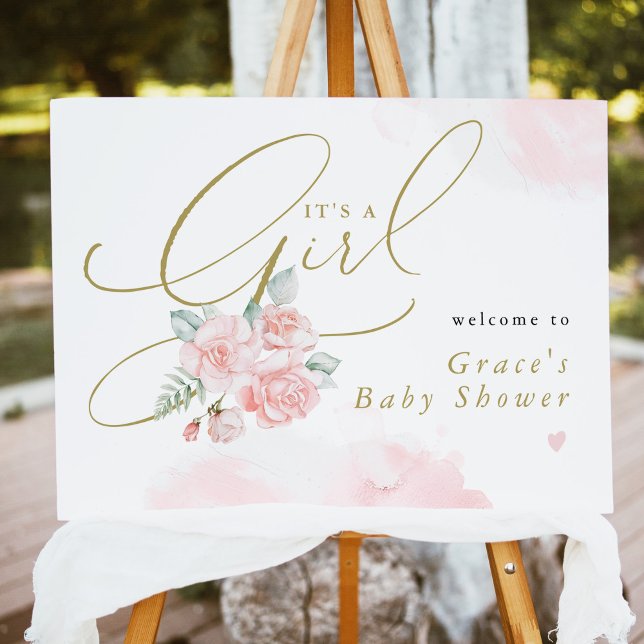 GRACE Blush Floral It's a Girl Baby Shower Welcome Foam Board (Creator Uploaded)