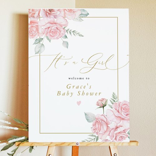 GRACE Blush Floral Its a Girl Baby Shower Welcome Foam Board
