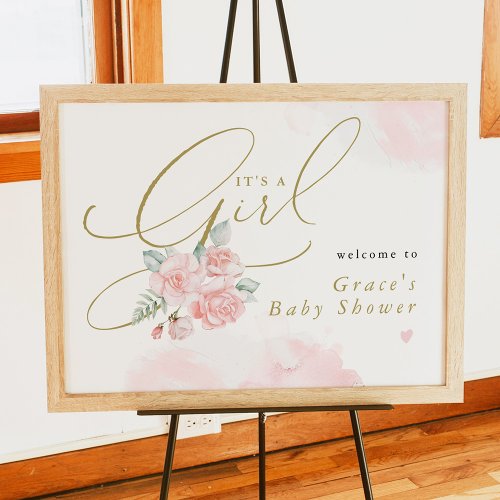 GRACE Blush Floral Its a Girl Baby Shower Welcome Poster