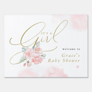 GRACE Blush Floral It's a Girl Baby Shower Yard Sign
