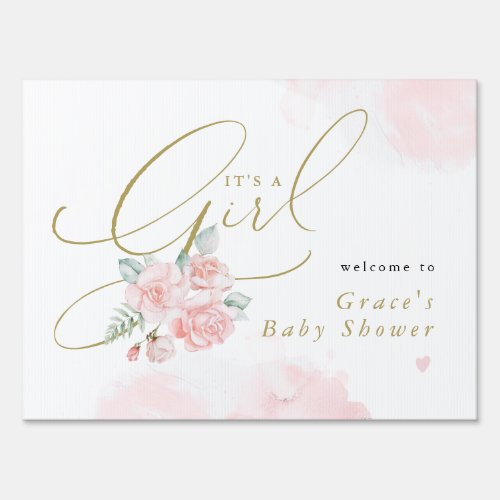 GRACE Blush Floral Its a Girl Baby Shower Yard Sign