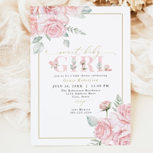 GRACE Blush Floral Sweet Baby Girl Baby Shower Invitation