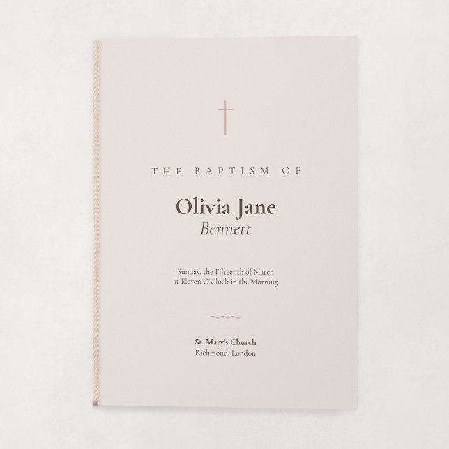Grace Blush Minimal Cross Folded Baptism Program (Grace | Blush - Folded Baptism Order of Service (String embellishment not included))