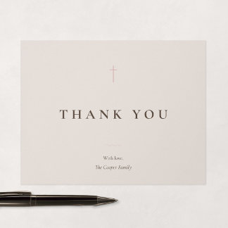 Grace Blush Minimal Cross Religious Thank You Card