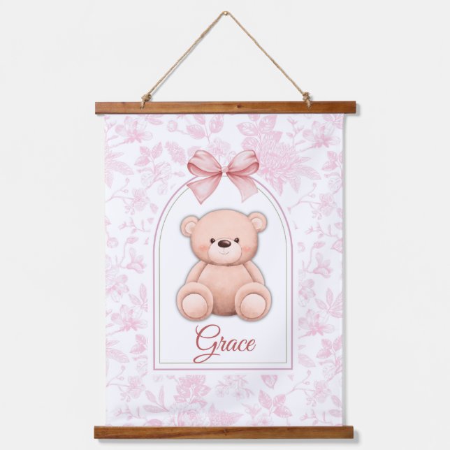 Grace | Custom Pink Teddy Bear Nursery Design  Hanging Tapestry (Front)