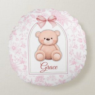 Grace Custom Pink Teddy Bear Nursery Design Round Pillow
