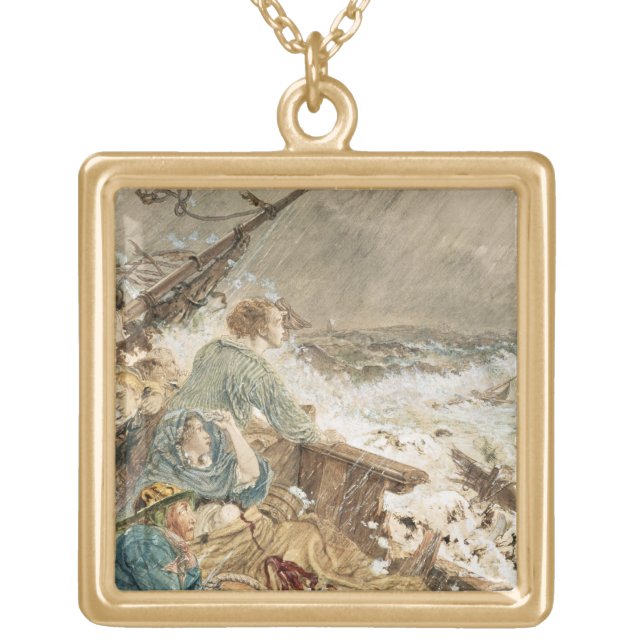 Grace Darling and her father saving the shipwrecke Gold Plated Necklace (Front)