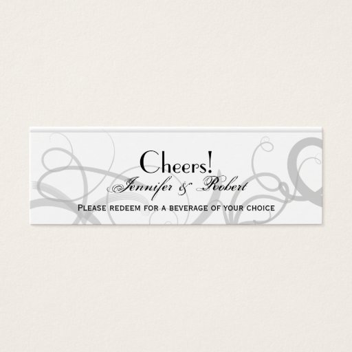 Customizable Grace: Dramatic Swirls Grey Wedding Drink Ticket Business Card Templates