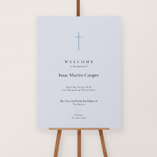 Grace Dusty Blue Cross Baptism Church Welcome Sign