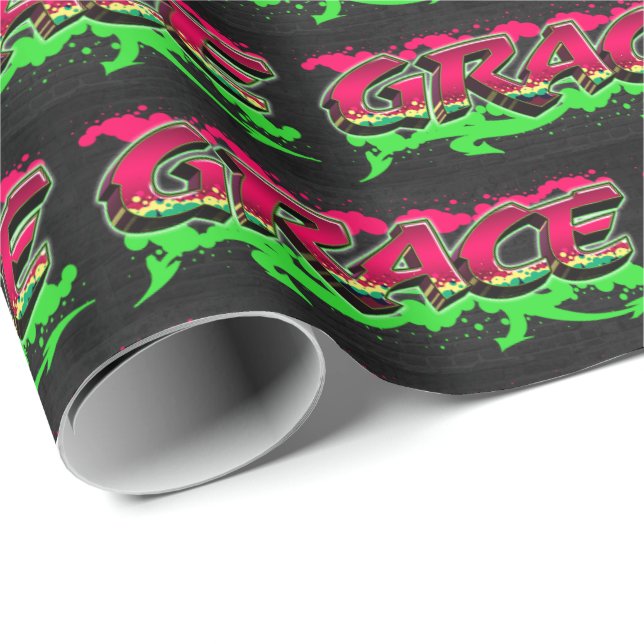 Grace First Name Graffiti red green Wrapping Paper (Roll Corner)