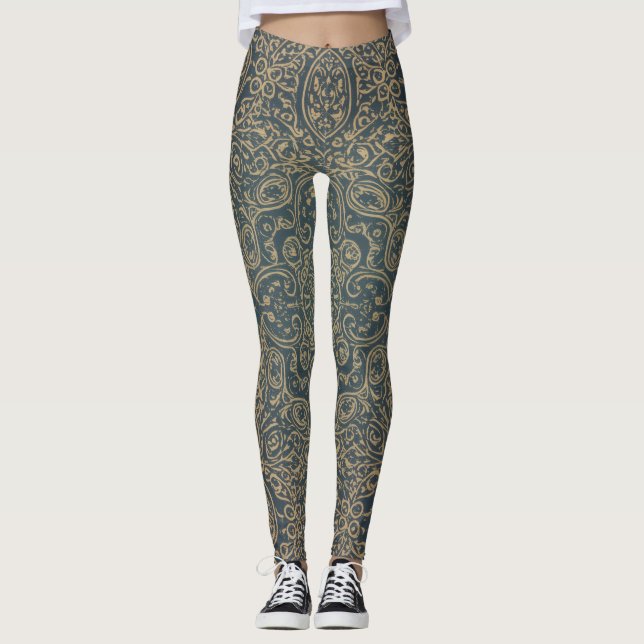 Grace Forest Green Lotus Paisley Artisan Pattern Leggings (Front)