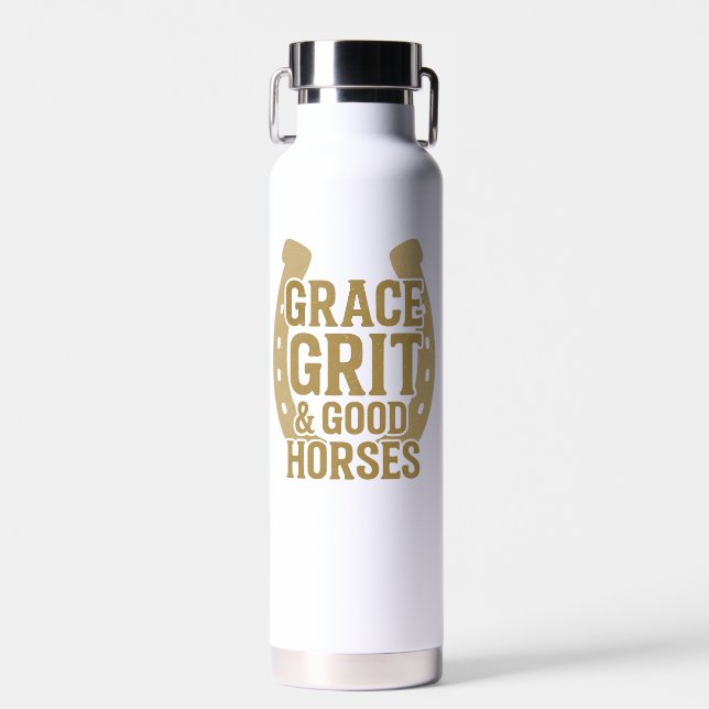 Grace, Grit & Good Horses Western Water Bottle (Front)
