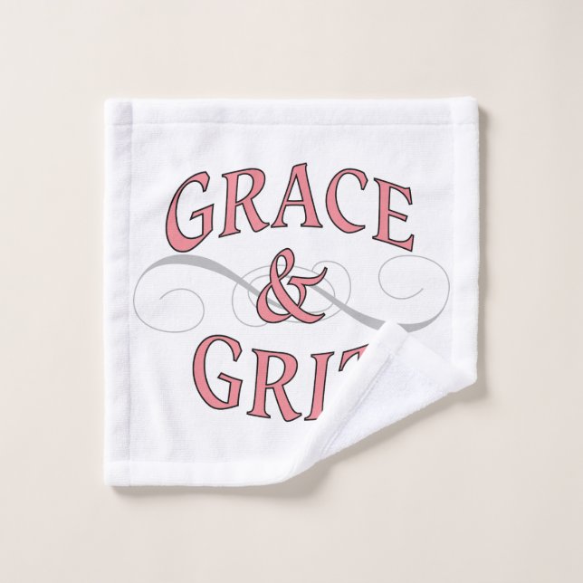 Grace & Grit in Pink and Gray Bath Towel Set (Wash Cloth)