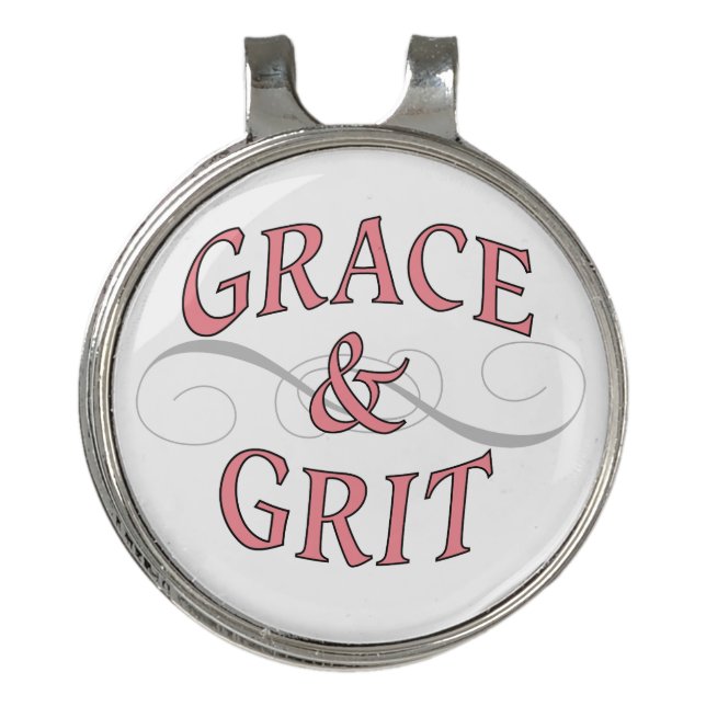 Grace & Grit in Pink and Gray Golf Hat Clip (Front)