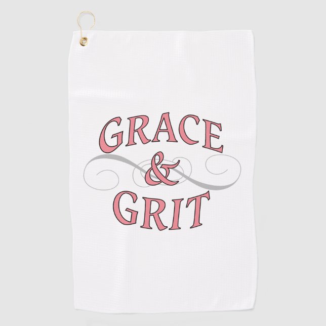 Grace & Grit in Pink and Gray Golf Towel (Front)