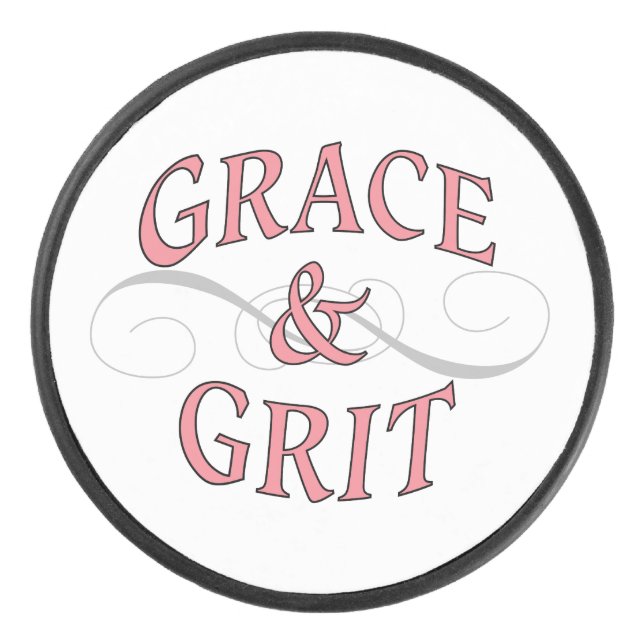Grace & Grit in Pink and Gray Hockey Puck (Front)