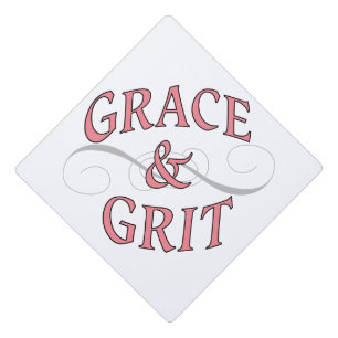 Grace & Grit Words in Pink & Gray Graduation Cap Topper