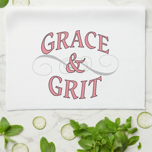 Grace & Grit Words in Pink & Gray Kitchen Towel (Folded)