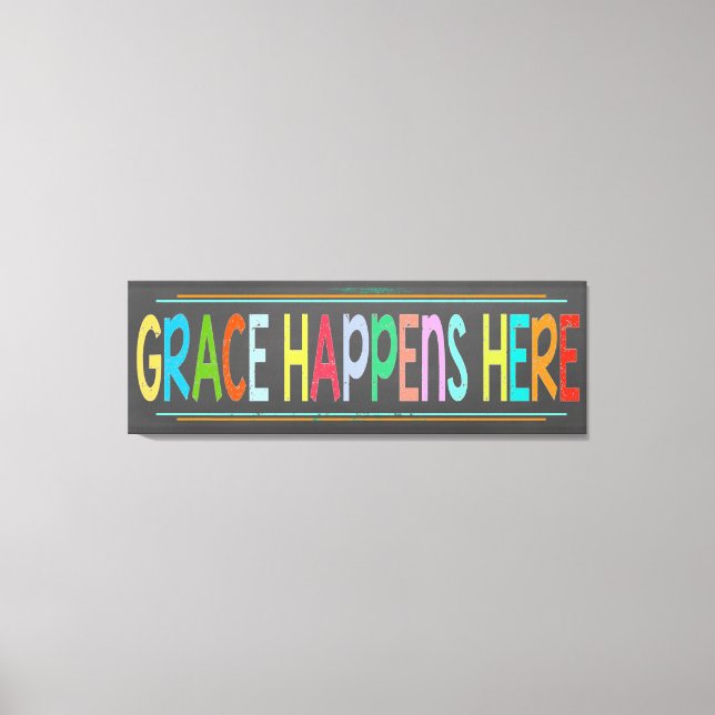 Grace Happens Here Colorful Christian Chalkboard P Canvas Print (Front)