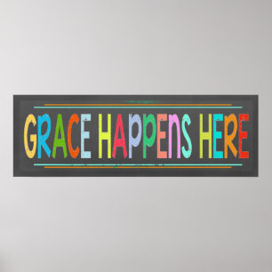 Grace Happens Here Colorful Christian Chalkboard Poster