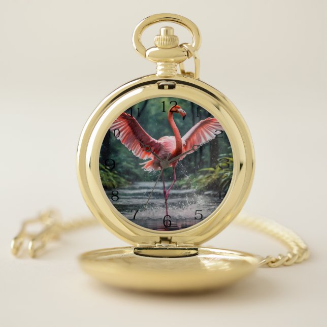 Grace in Flight: The Pink Flamingos Riverdance Pocket Watch (Inside)