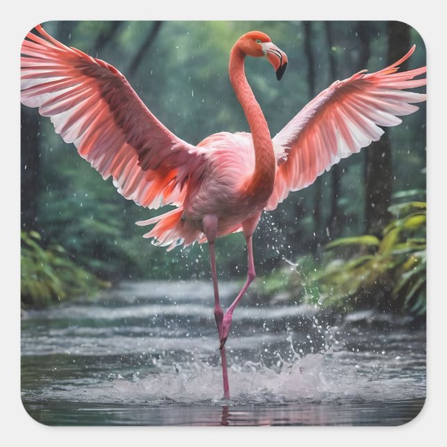 Grace in Flight: The Pink Flamingos Riverdance Square Sticker (Front)