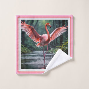 Grace in Flight: The Pink Flamingos Riverdance Wash Cloth