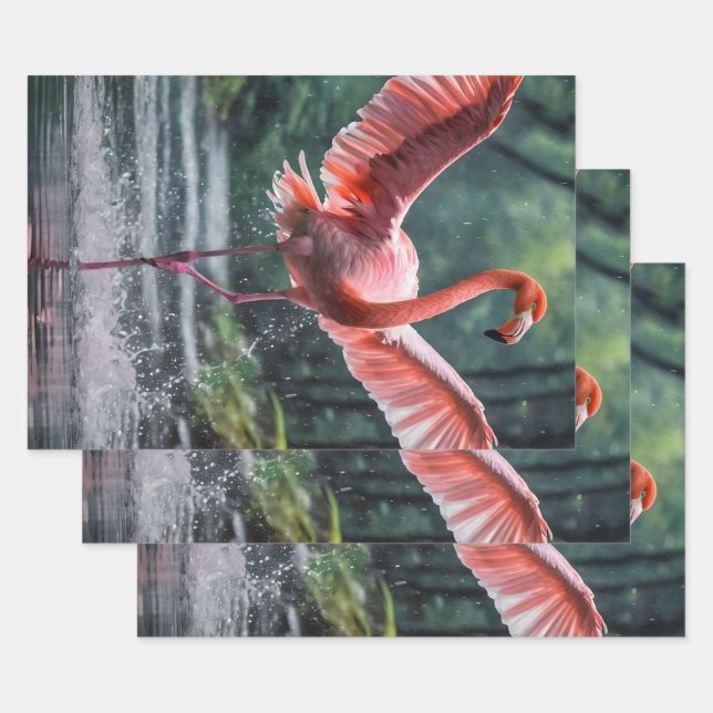 Grace in Flight: The Pink Flamingos Riverdance Wrapping Paper Sheets (Set)