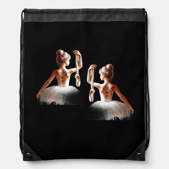 "Grace in Motion – Ballerina Watercolor Drawstring Bag (Front)
