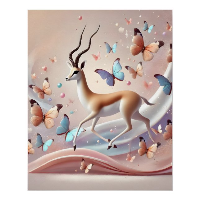 Grace in Motion Gazelle and Butterflies Fantasy  Poster (Front)