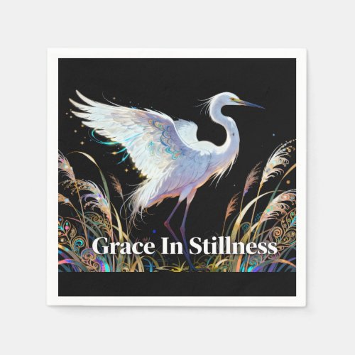 "Grace In Stillness" Fantasy Egret Napkin