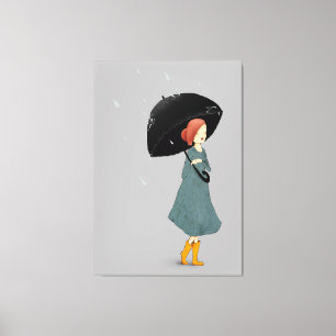 Grace in the Rain: Elegant Lady with Umbrella Canvas Print