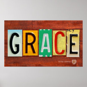 GRACE License Plate Lettering Name Sign Poster