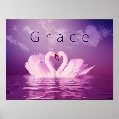 Grace Love Swans Purple Pink Personalized Poster