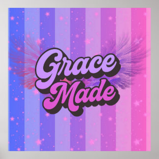 Grace Made Retro Pink and Purple Christian Faith Poster
