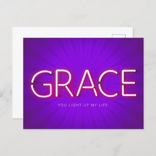 Grace name in glowing neon lights postcard