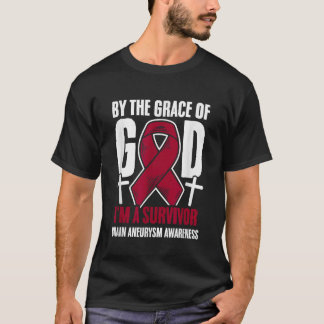 Grace Of God Burgundy Ribbon Aortic Brain Aneurysm T-Shirt