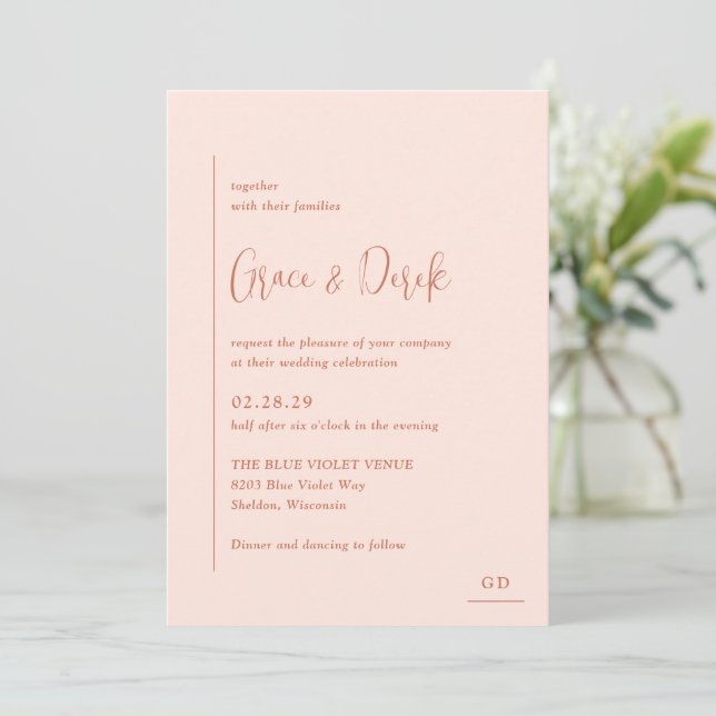 Grace Peach Modern Wedding Invitation (Standing Front)