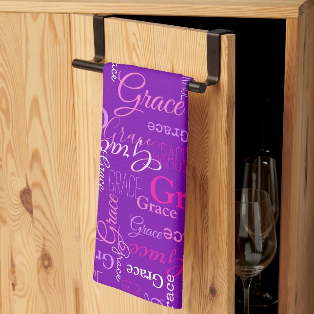 Grace personalized short name purple pink  kitchen towel (Thirds Fold)