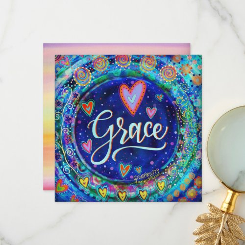 Grace Pretty Blue Whimsical Hearts Thank You Card